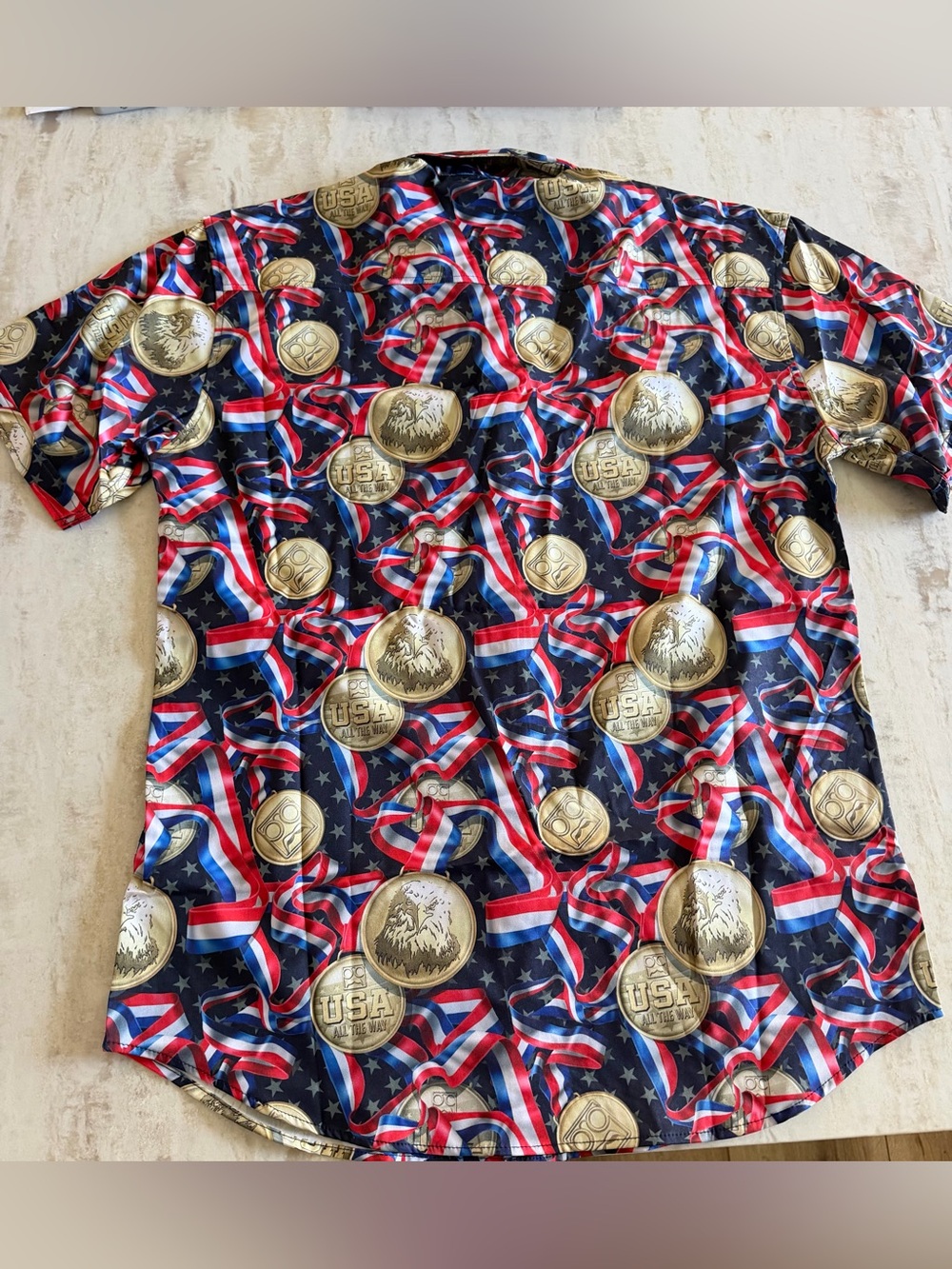RSVLTS Roosevelts Short Sleeve Button Up Shirt Large Go For Gold Patriotic. New. - Picture 2 of 2